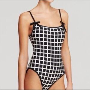 Kate Spade Grid One Piece Swimsuit Black and White Bows Size S